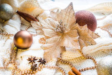 Christmas decorations in winter setupの写真素材