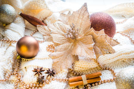 Christmas decorations in winter setupの写真素材