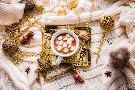 Christmas decorations in winter setupの写真素材