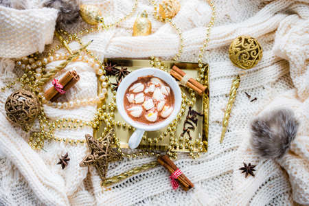 Christmas decorations in winter setupの写真素材