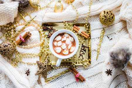 Christmas decorations in winter setupの写真素材