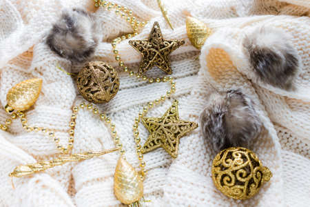 Christmas decorations in winter setupの写真素材