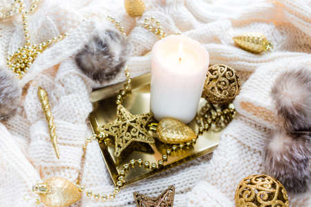 Christmas decorations in winter setupの写真素材