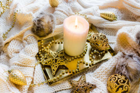 Christmas decorations in winter setupの写真素材