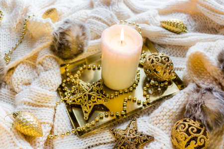 Christmas decorations in winter setupの写真素材