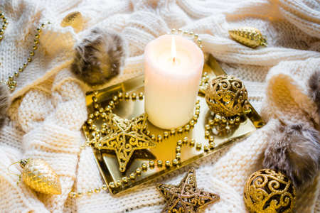 Christmas decorations in winter setupの写真素材