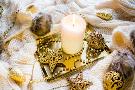 Christmas decorations in winter setupの写真素材