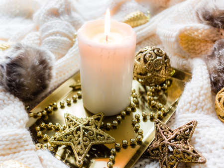 Christmas decorations in winter setupの写真素材