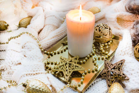 Christmas decorations in winter setupの写真素材