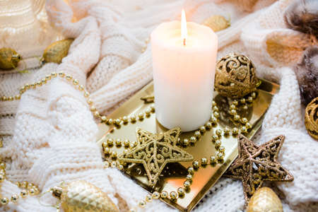 Christmas decorations in winter setupの写真素材