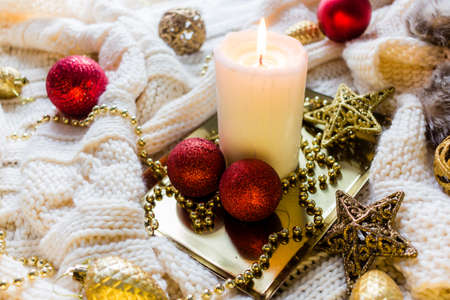 Christmas decorations in winter setupの写真素材