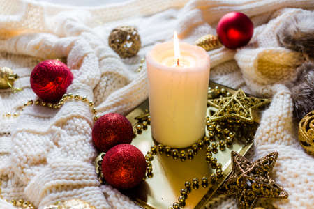 Christmas decorations in winter setupの写真素材