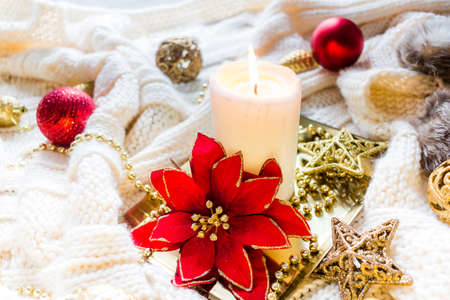 Christmas decorations in winter setupの写真素材