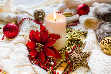 Christmas decorations in winter setupの写真素材