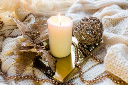 Christmas decorations in winter setupの写真素材