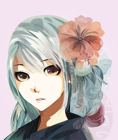 Anime girl with flower.のイラスト素材