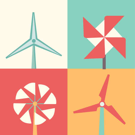 Rural windmills set. Collection of traditional windmills vector illustration isolated on a white backgroundのイラスト素材