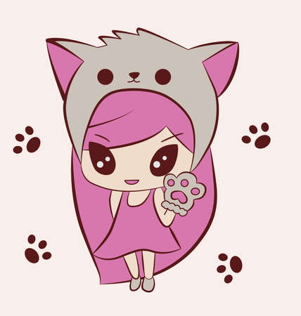 a little cute girl with catのイラスト素材
