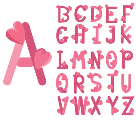Set of romantic letters with hearts, alphabet for Valentine's day, weddingのイラスト素材