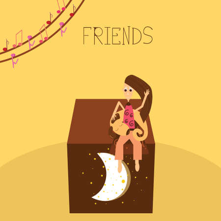 Vector illustration for books, for printing postcards. Fairytale art illustration with a dog and a girlのイラスト素材