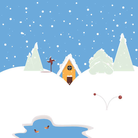 Winter, Christmas picture with a snowy landscape for printing postcards, stickers, printing on T-shirts, mugs. New year vector illustrationのイラスト素材