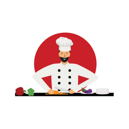 Logo for a restaurant or cafe with a cook who prepares food, vector illustrationのイラスト素材