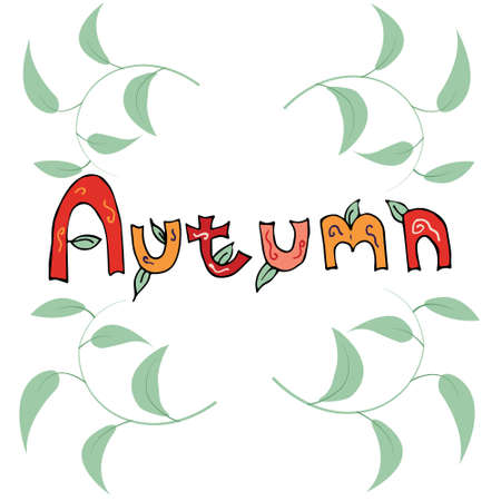 Colorful inscription Autumn in doodle style, vector illustration for printing cards, t-shirtsのイラスト素材