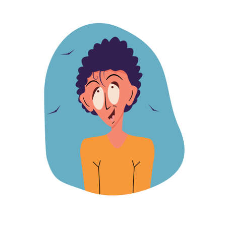 A man dreams or fantasizes, a romantic against the sky and birds, vector illustrationのイラスト素材