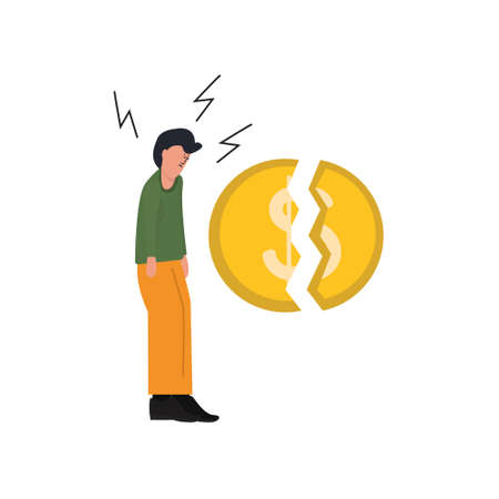 Man bankrupt, poverty, lack of money, vector illustration in flat styleのイラスト素材