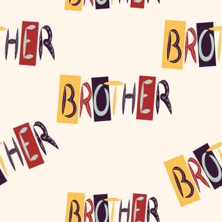 Seamless pattern with hand-drawn brother inscription. Vector illustration in flat styleのイラスト素材