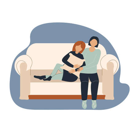 The girl consoles her friend. Women's support. Vector illustration in flat styleのイラスト素材