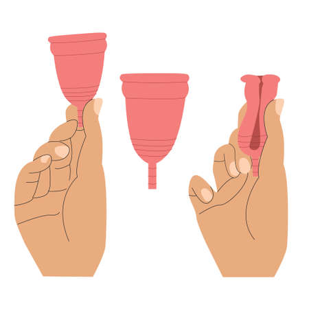 Infographics how to use the menstrual cup. Vector illustration in flat styleのイラスト素材