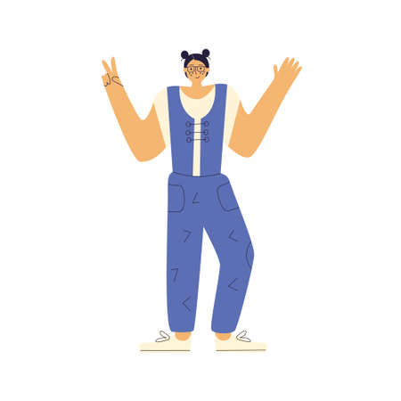 The girl shows a gesture to Victoria and smiles.のイラスト素材