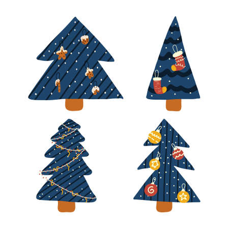 Set of hand-drawn Christmas trees. Vector illustration. Collection of New Year's elements.のイラスト素材