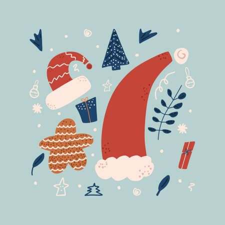 Christmas set of elements. New Year's set. Vector hand drawing illustration.のイラスト素材