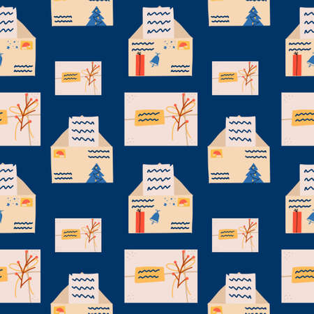 Seamless Christmas pattern with New Year's elements. Vector hand-drawn illustration for printing in typography.のイラスト素材