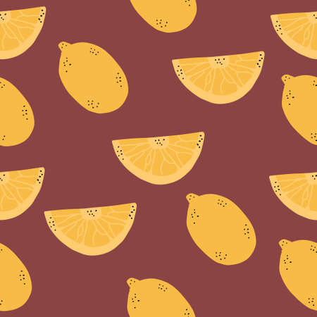 Seamless pattern with hand-drawn lemon. Vector illustration for print, background, typography.のイラスト素材