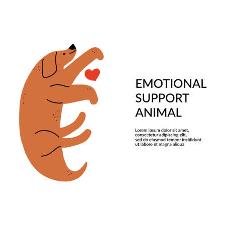 Animal emotional support concept. Design for postcards, flyers. Nice dog. Vector illustration in hand drawing styleのイラスト素材