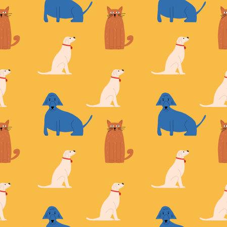 Seamless pattern with cute pets. Vector illustrationのイラスト素材
