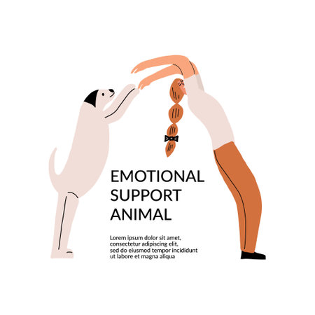 The concept of emotional support by animals. Girl and Labrador. Vector illustration in a flat style.のイラスト素材