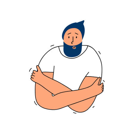 Internal vibrations, tremors, tremors. The man is scared, experiencing a panic attack. Vector illustration of hand drawing style.のイラスト素材