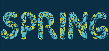 The word spring from leaves. Decoration of letters. Vector illustration of hand drawing style.のイラスト素材