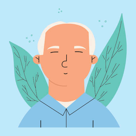 The concept of the mental health of a senior man. vector flat illustrationのイラスト素材