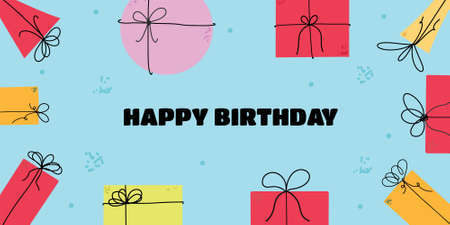 Flat design birthday banner with gift boxes. vector illustration