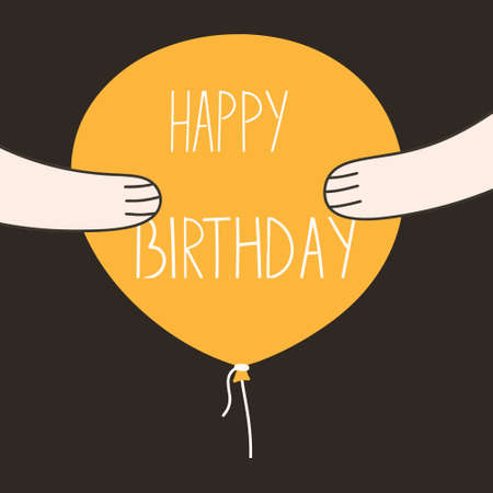 Birthday card with paws holding a balloon. vector illustrationのイラスト素材