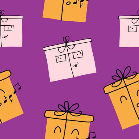 Seamless birthday pattern with cute surprise boxes. vector illustrationのイラスト素材
