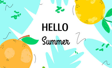 Stylish banner with juicy fruits. Vector illustration in a flat style.