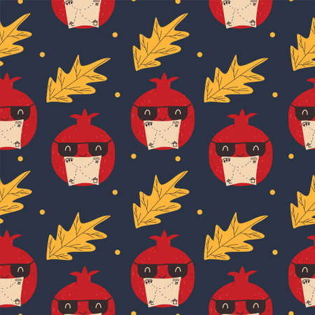 Seamless pattern with pomegranate and leaves. vector illustrationのイラスト素材