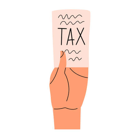 Human hand holding a tax bill to pay off a debt. vector illustration.のイラスト素材