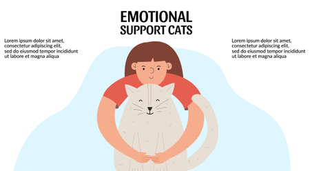 The concept of emotional support cats. Positive Mental Therapy. Girl hugging a cat. template, banner. vector illustrationのイラスト素材